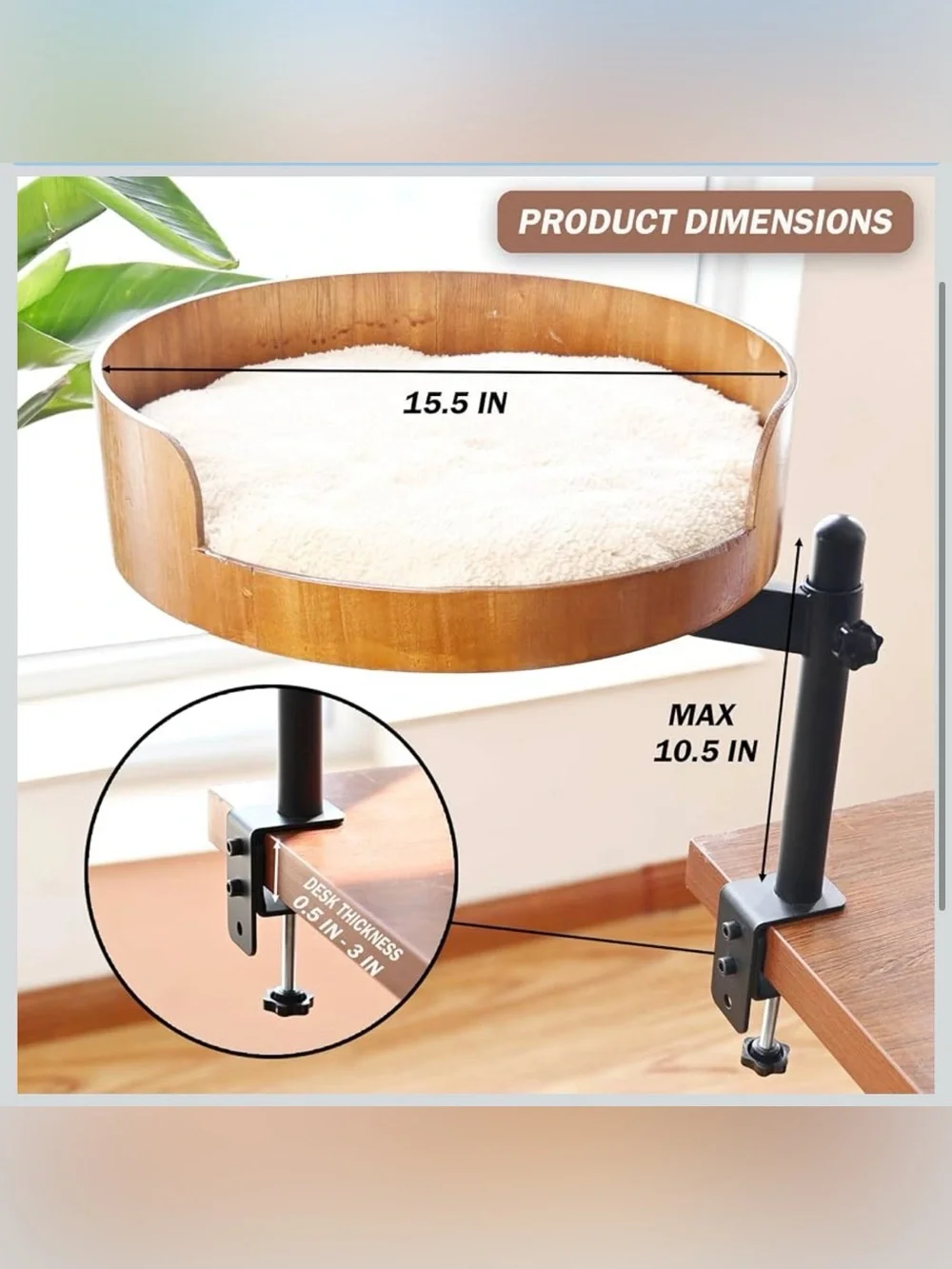 Adjustable Wooden Cat Bed Perch for Desk - Brown